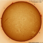 Foto del sole ripreso il 17 giugno 2024 da Marco Barella; sono evidenti prominenze e aree attive.