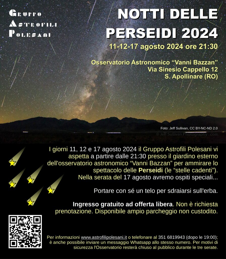 Locandina Perseidi 2024, Gruppo Astrofili Polesani.