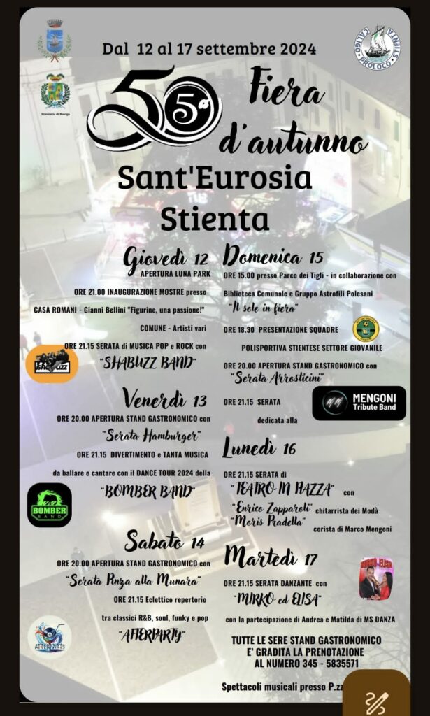 Locandina della festa di Sant'Eurosia a Stienta, 12-17 settembre 2024