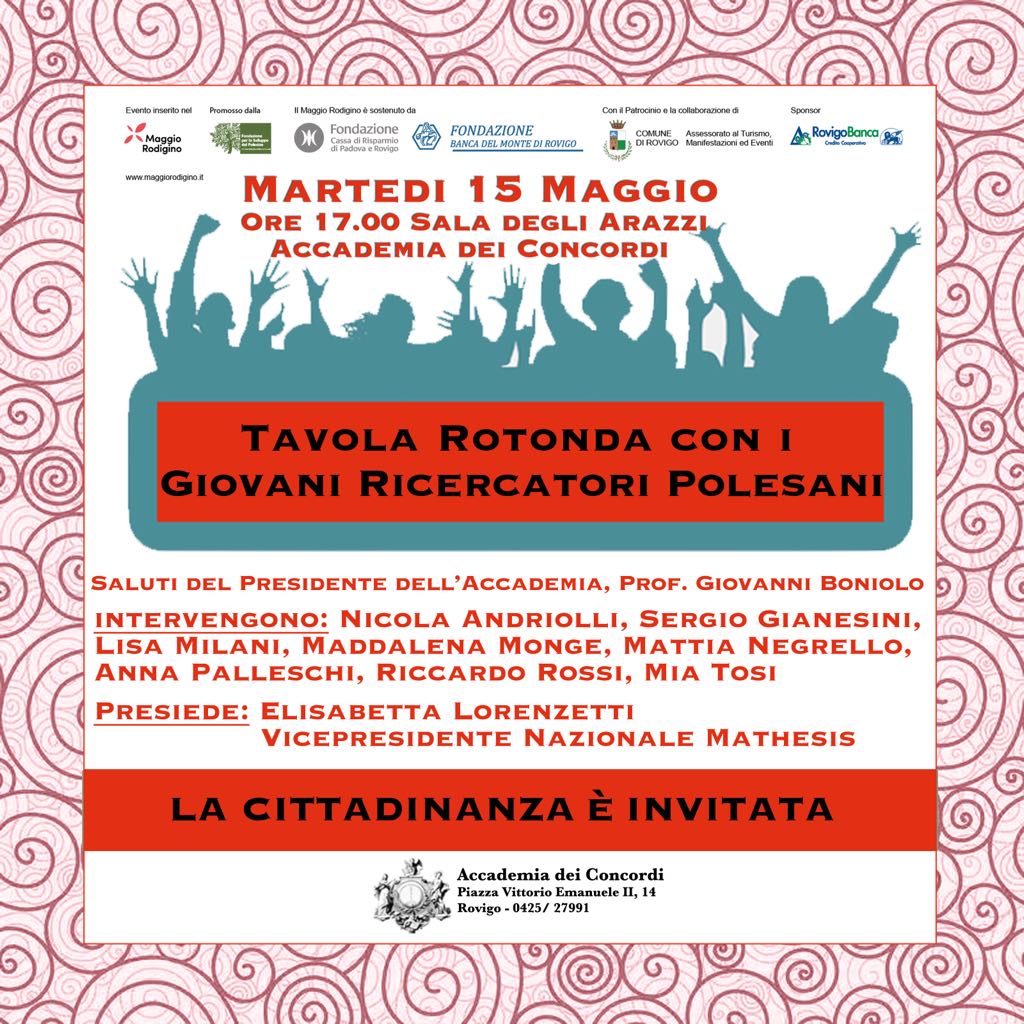 Locandina incontro con i giovani ricercatori polesani 15 maggio 2018